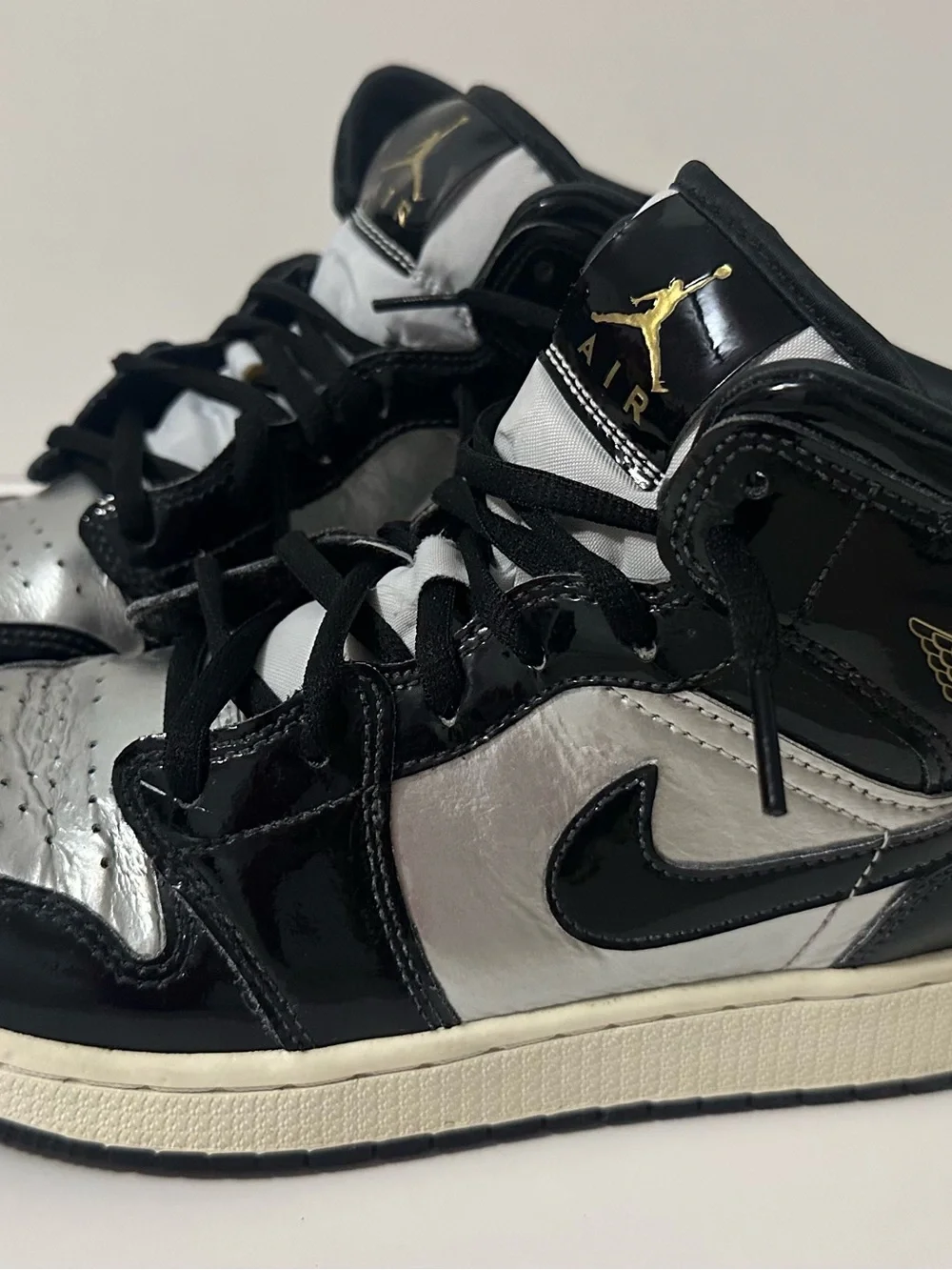 Jordan Kids' Black and Silver High-Top Sneakers with Gold Jumpman